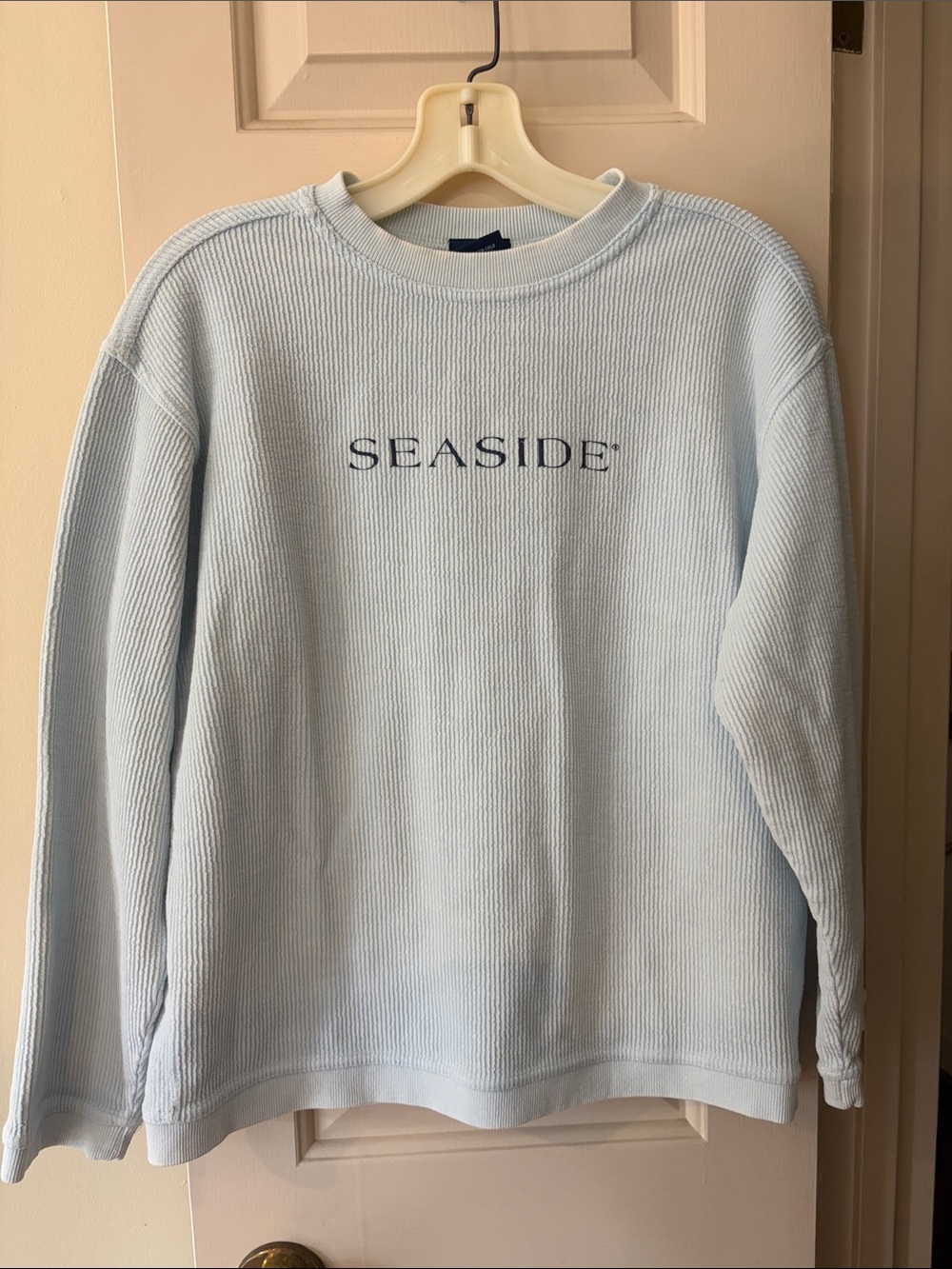Kids light blue Seaside corded sweatshirt.